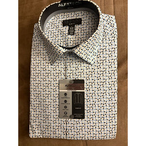 ALFANI Light Blue Geometric Slim Fit Stretch Dress Shirt NWT L 16/18. 1/2 32/33